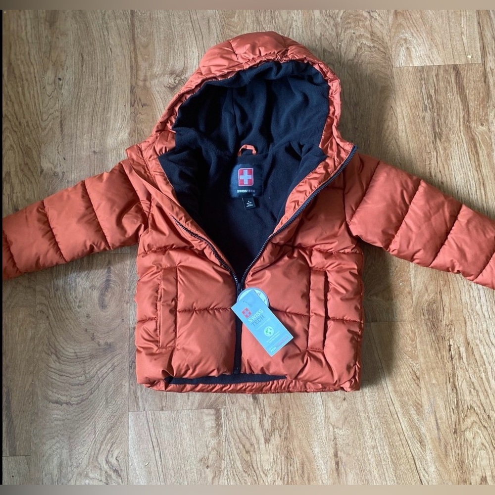 Kids Orange Puffer Jacket Swiss Tech